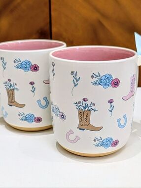 2 New Blue + Pink Cowboy Boots Mug WESTERN Cowgirl